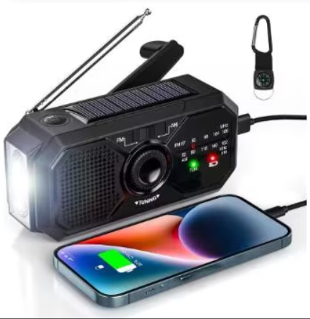 Professionele noodradio met handslinger, USB, zonnepaneel