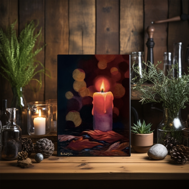 Original Painting Autumn Leaves Everlasting Candle