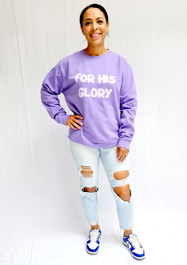 For His Glory Lavender Puff Sweatshirt -  1 Cor 10:31