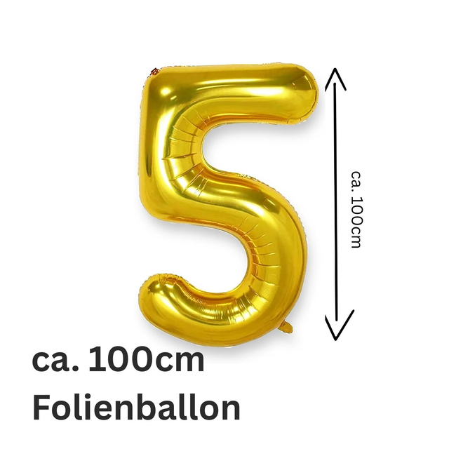 Folienballon GOLD, 100cm Zahl 5