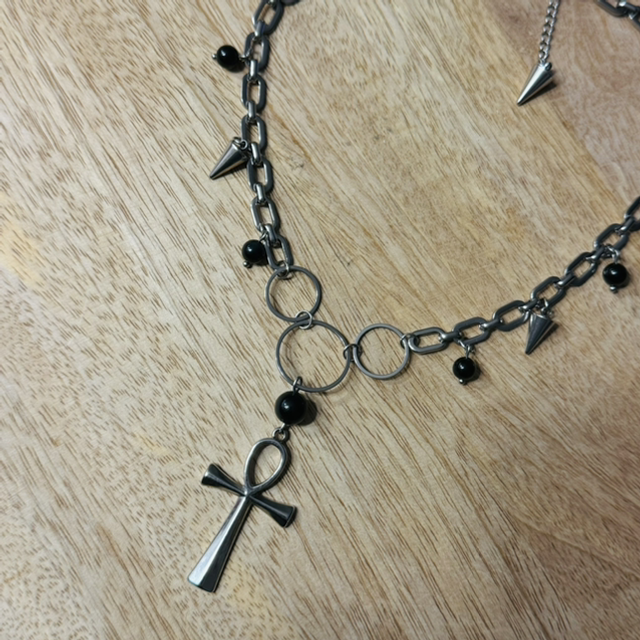 Collier ANKH obsidienne œil céleste 