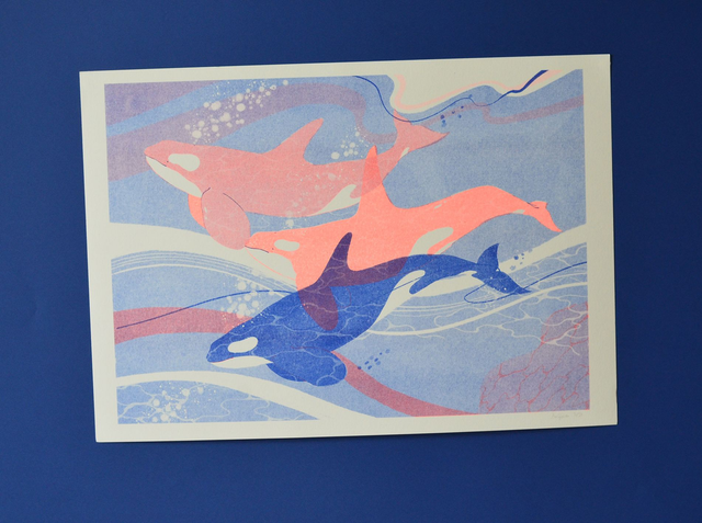 Affiche imprimée en risographie Les orques