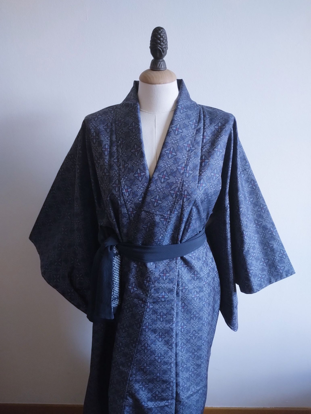 OSHIMA Unused Silk Kimono, Japanese Blue Vintage Silk Jacket Coat, Vintage OSHIMA Kimono, Gift for Her