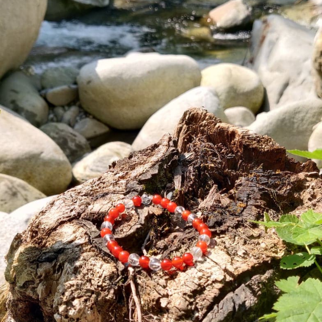  Cornaline &amp; Cristal De Roche Bracelet 6 mm