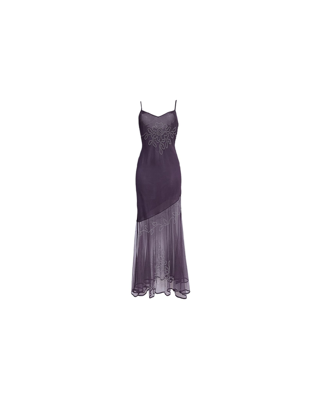 John Galliano 1999–2000 – Robe longue en viscose prune à broderies métalliques