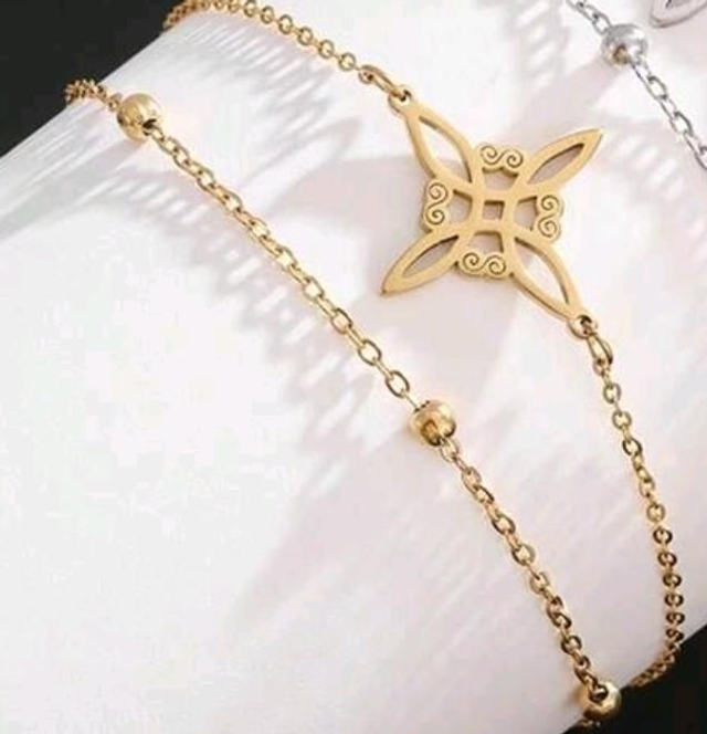 Bracelet double tours - noeud de sorcière - couleur or -  en acier inoxydable 