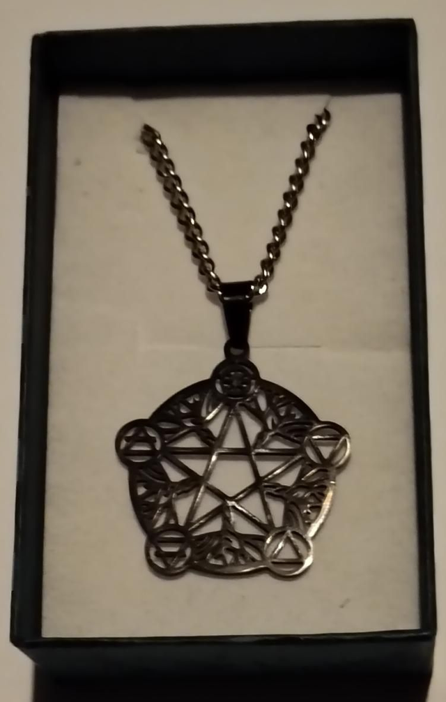 Black Wicca Pentagram Witch Pendant Necklace.