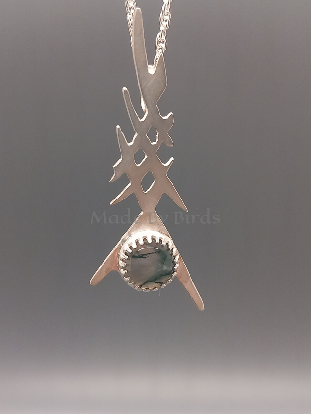 Moss Agate Water Drop Sterling Silver Pendant Necklace  