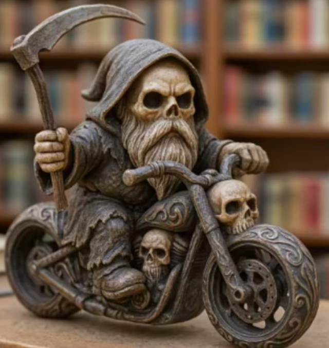 Prachtig beeldje Skelet op motor (12.5cm)