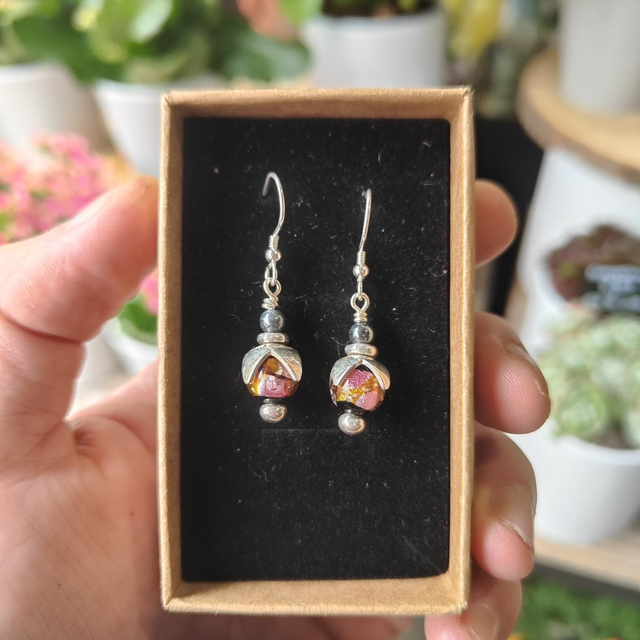 Boucles d&#039;oreilles &quot; Bourgeon&quot; Rose et Jaune