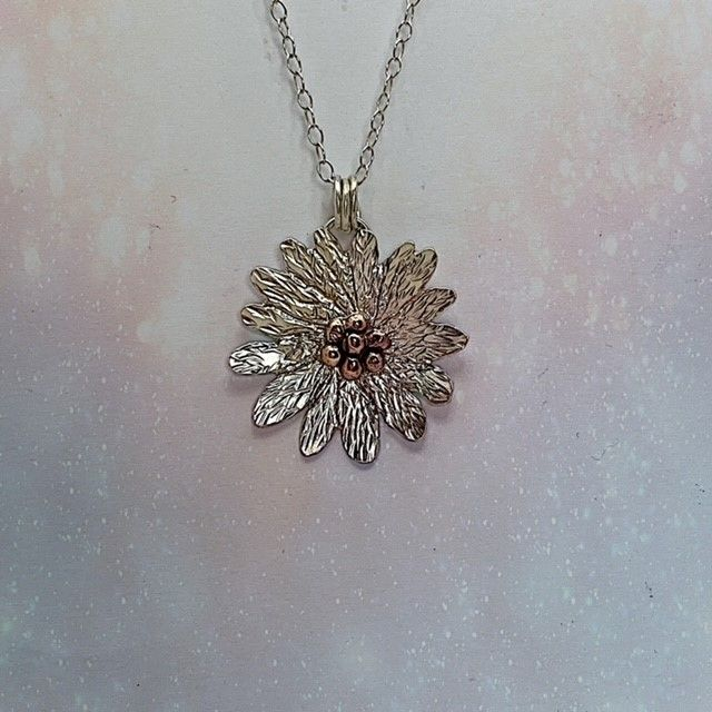 Silver and Copper Daisy Pendant