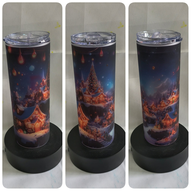Noël tumbler verre givré village