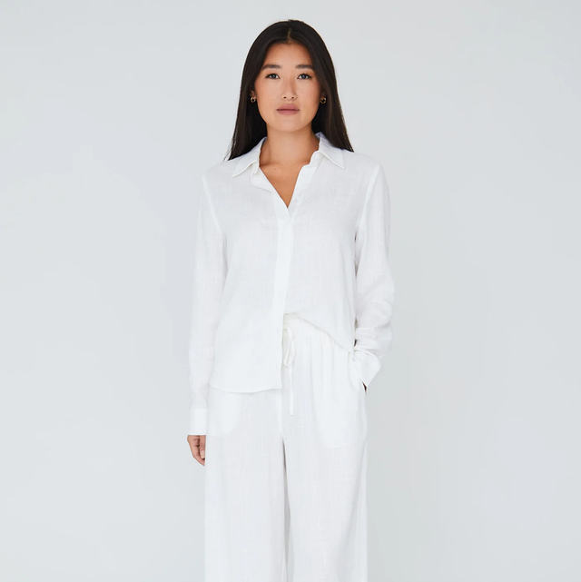 Linen Blend Blouse White 