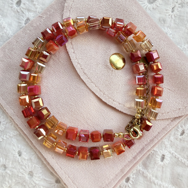 Sienna - Autumnal Faceted Cube Glass Beaded Choker Style Necklace