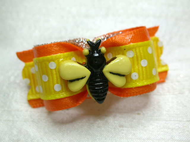 Noeud pour chien fantaisie-orange-jaune-pois-guêpe