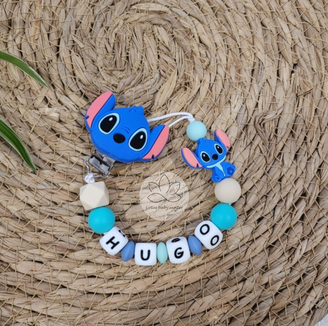 Chupetero nombre Stich azul