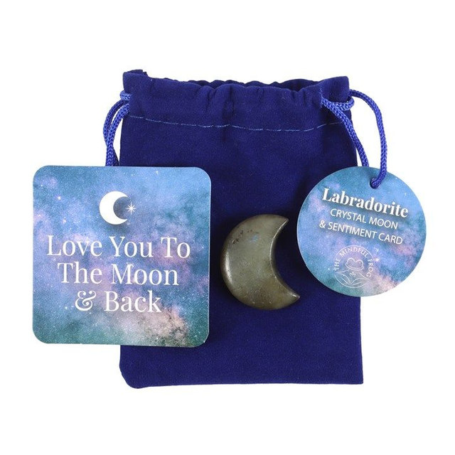 Love you to the moon and back Labradorite Crystal Half Moon & Card