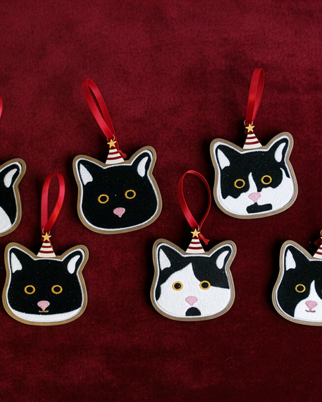 Tuxedo Cat Party Hat Embroidered Christmas Ornament