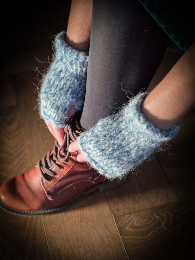 Mitaines en laine Bleu et beige