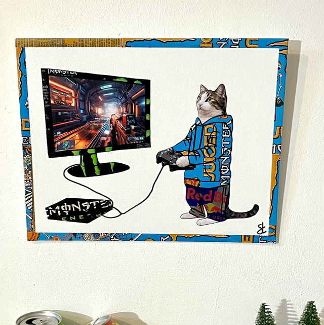 Tableau Chat qui joue à la console 