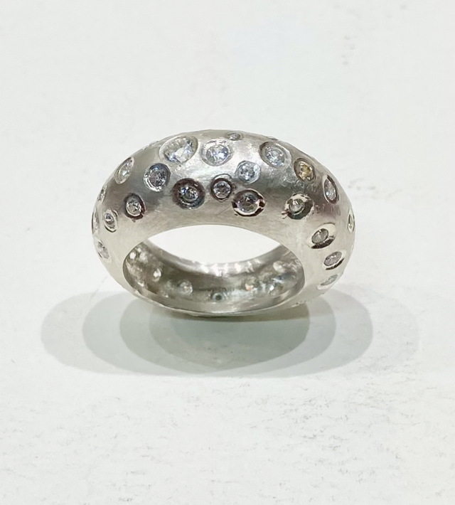Diamond sky silver domed  ring with 53 white cubic zirconia