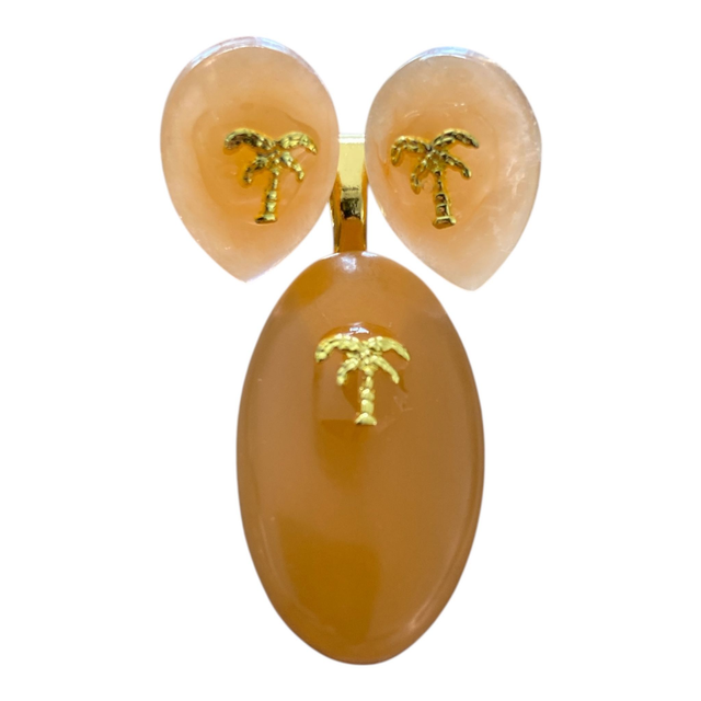 Pendentif et boucles d’oreille en résine orange 