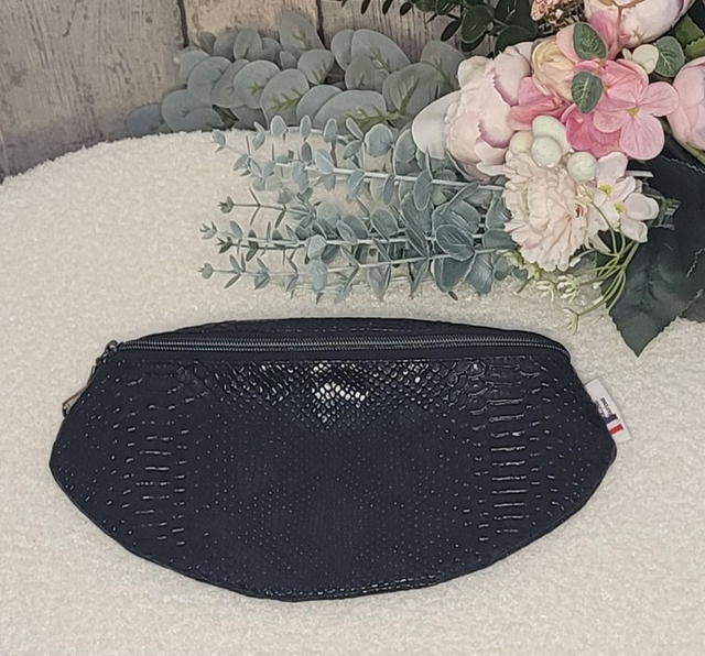 Sac banane simili cuir python noir