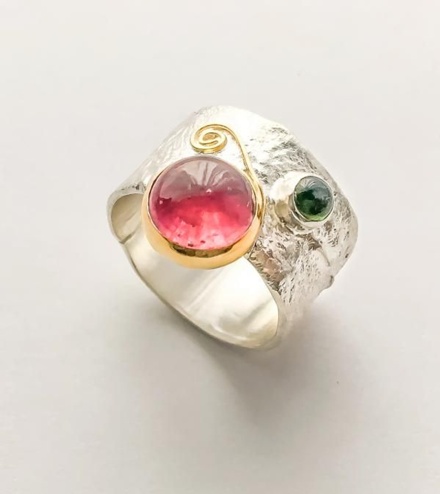Anillo en Plata de 925 y Oro con Turmalinas