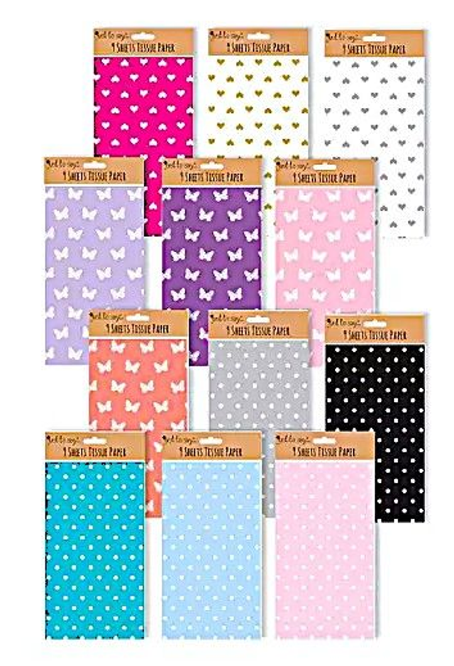 Quality tissue for all occasions various colours and patters.