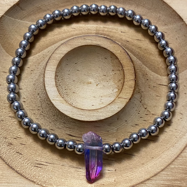 Hematite &amp; blue/pink Quartz bracelet