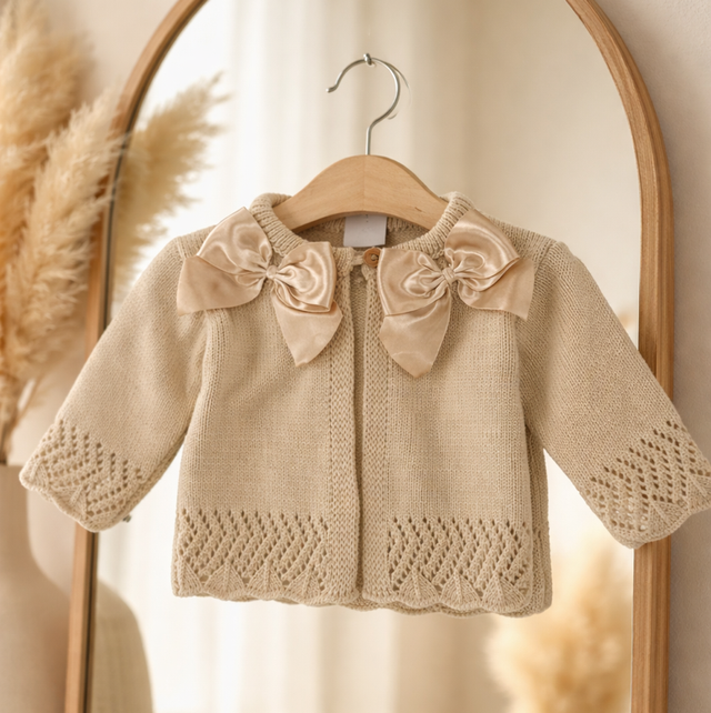 Baby’s Beige Double Bow Cardigan