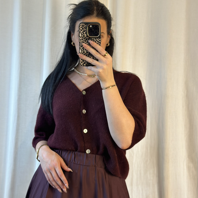 Alpaca 3/4 Cardigan „Aurora“ Burgundy 