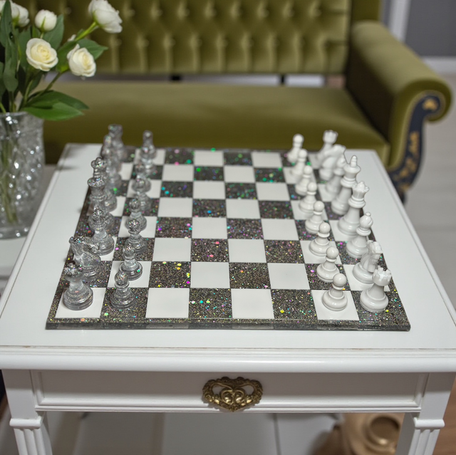 Échiquier Blanc & Paillettes holographiques
