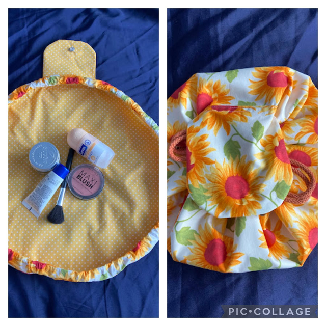 Circular Drawstring Cosmetic Bag (Cream  Sunflower)