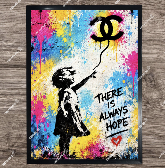 Affiche Poster fille ballon CHANEL Banksy Street Art - Cadeau unique pour fan d'art moderne design format A4 21X29,7cm