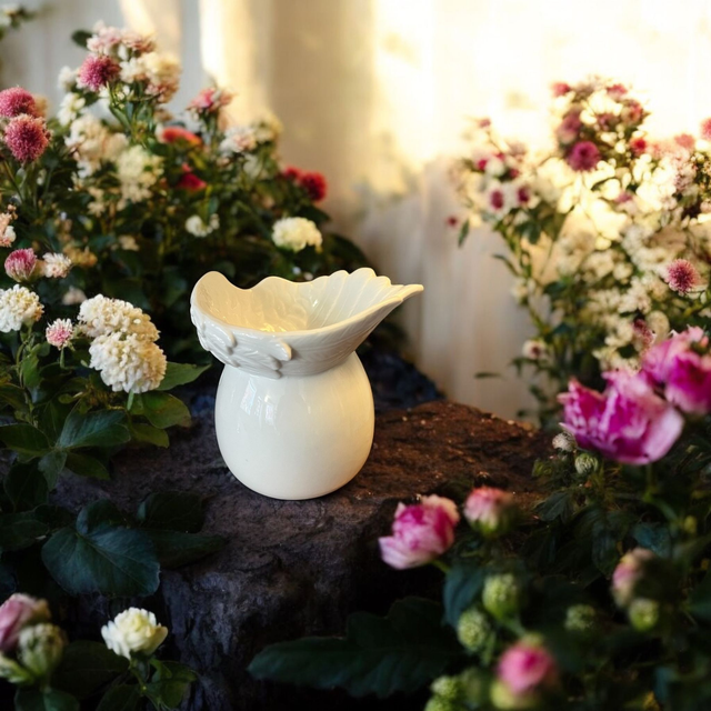 White Ceramic 'Angel Wings' Tea Light Burner