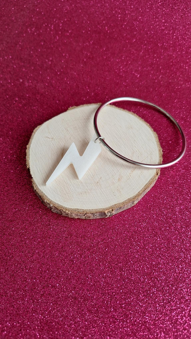 Jonc argenté 68mm éclair blanche