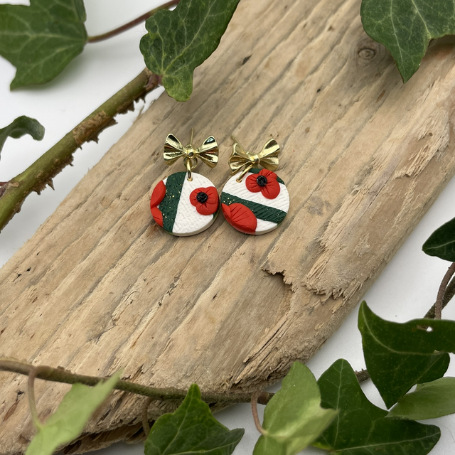 Mini bow statement poppy dangles