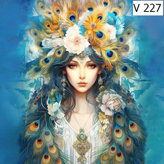 Panneau Femme Paon en Velours - 30x30cm