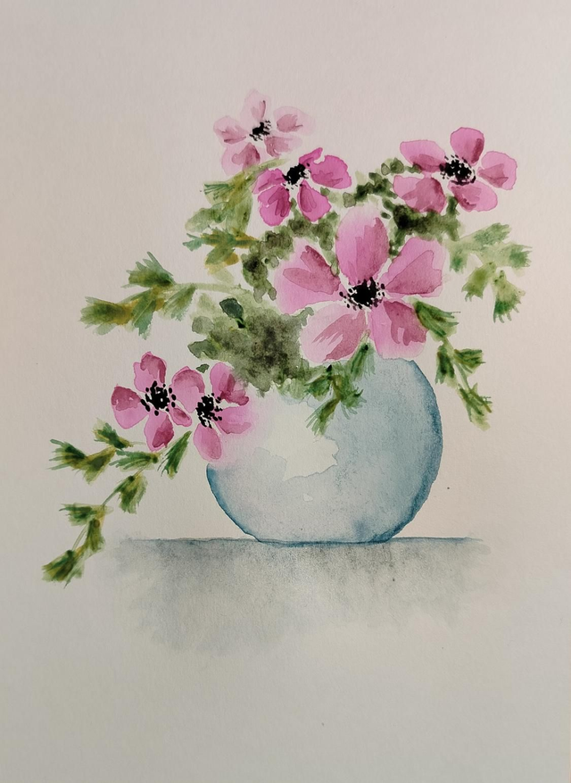 Aquarelle originale fait main vase de fleurs