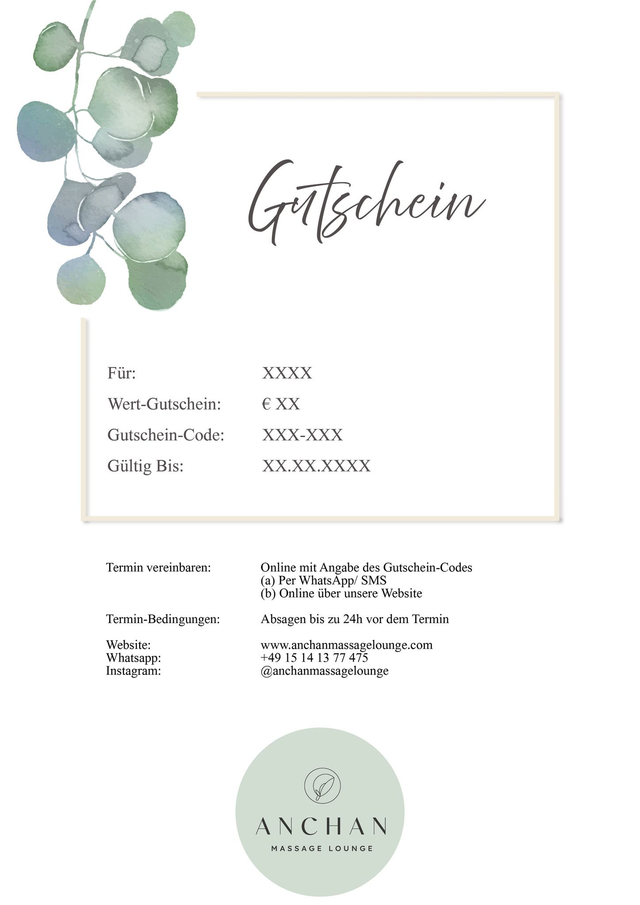 Geschenk-Gutschein | Nach Behandlungszeit | Zum Selbstdrucken
