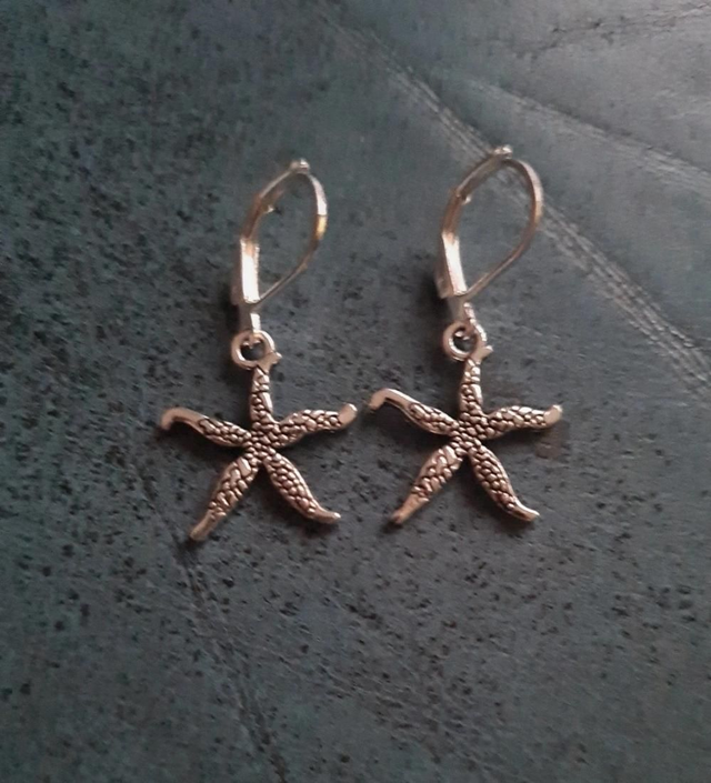 Earrings Silver  Black Starfish Sea Star
