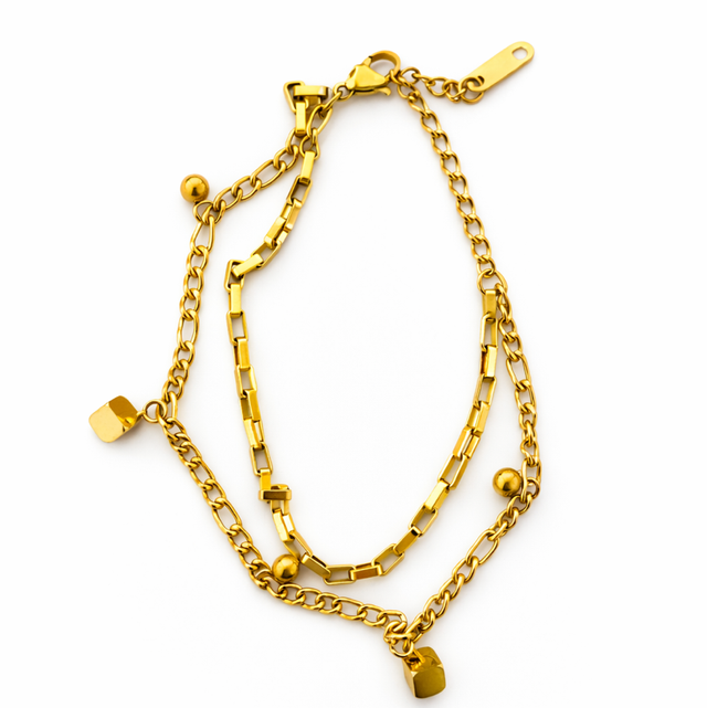 Pulsera acero dorado doble 