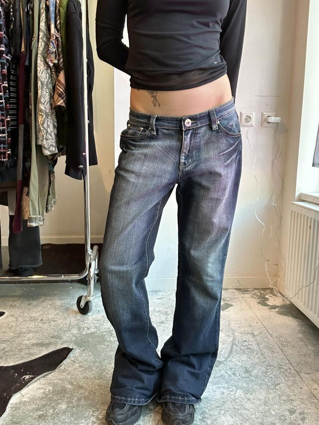 wide fit jeans with embroidery on back pockets