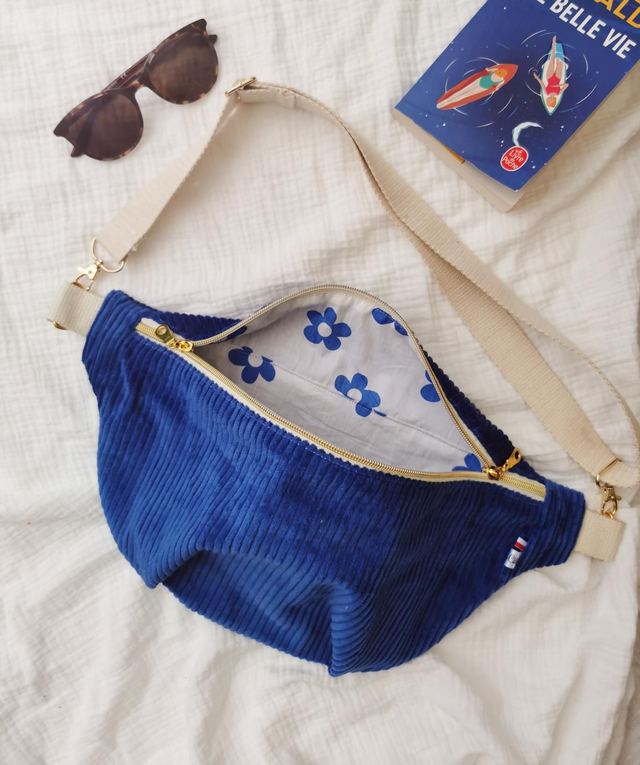 Banane LOUISE velour bleu roi 