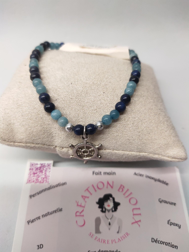 Bracelet lapis lazuli, aigue marine 