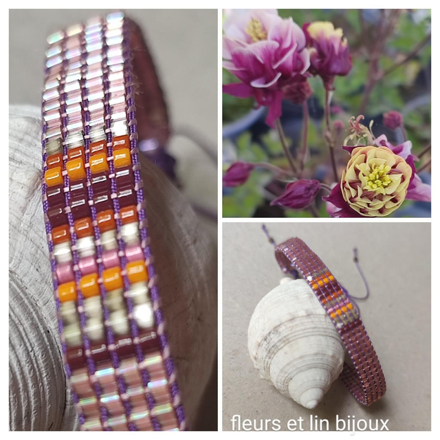 Bracelet tissé main en perles de verre miyuki, rosé, orange, sienne, bordeaux réglable en fil de jade résistant 