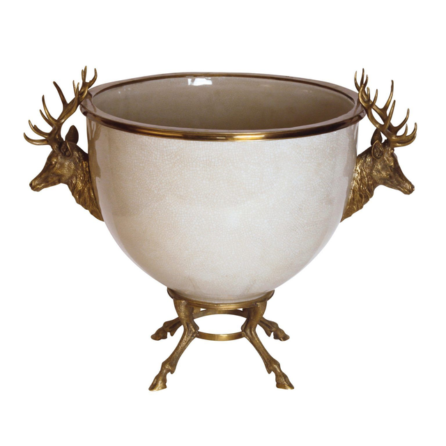 Coupe en porcelaine blanche avec tête de cerfs