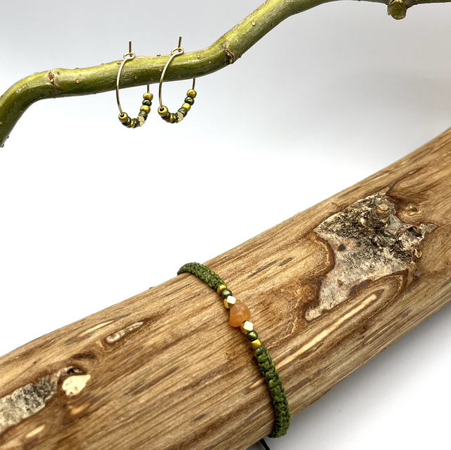 Golden Forest Set – Macramé-Armband &amp; 18K Creolen