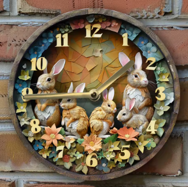 Ronde wandklok van metaal Konijntjes (20cm diameter)